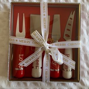 4 ct. red and white Christmas Cheese Knives
